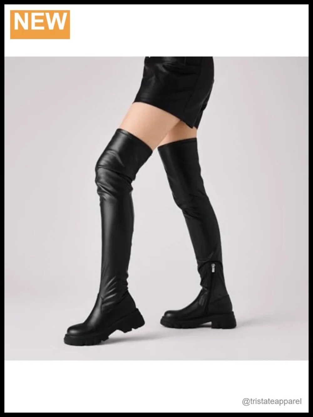 Women's Thigh High Boots Platform Chunky Heels Stretchy Faux Leather Over The